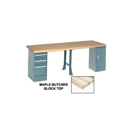 Global Industrial 120inW x 30inD Production Workbench, Maple, Cabinet, 3 Drawer, 1 Leg, Gray 607972